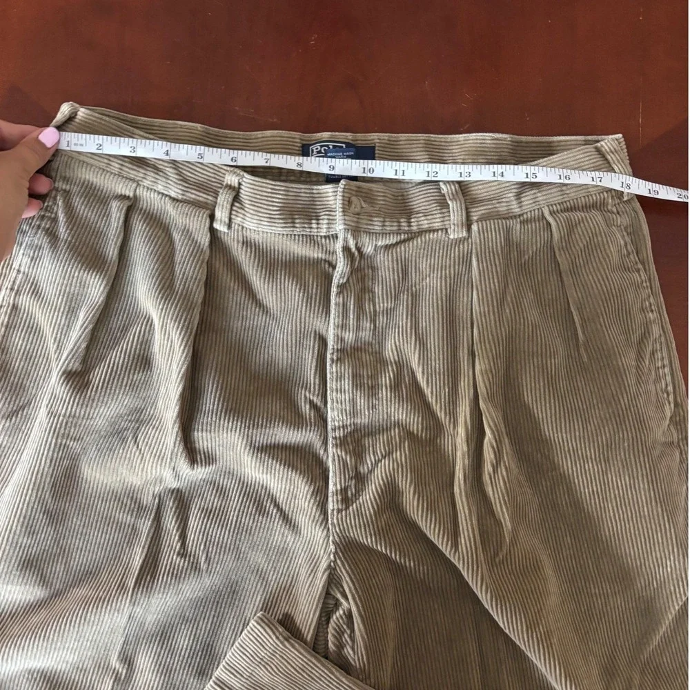 Vintage Polo Ralph Lauren M 36x28 (see notes) Tan Corduroy Pleated Pants Baggy